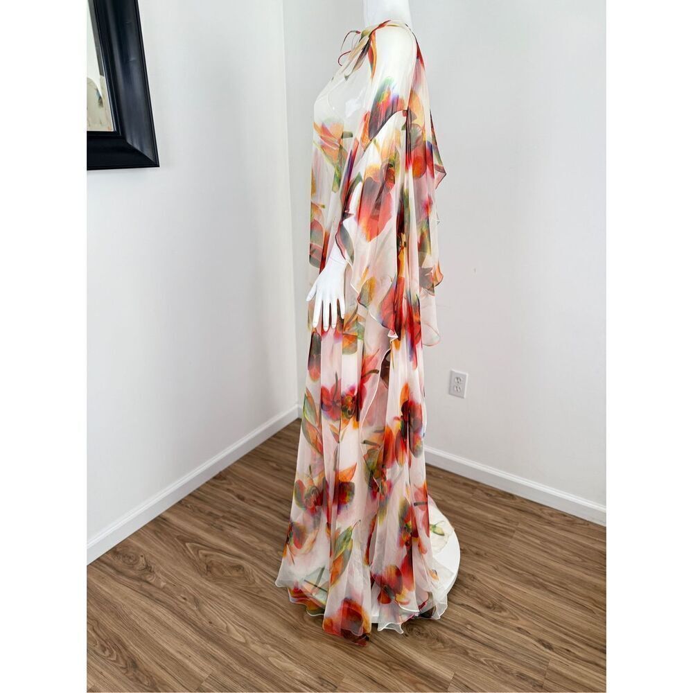 Alexander McQueen Womens Cape Sleeve Sheer Floral-Silk Gown White Sz 4/6 - Picture 8 of 16